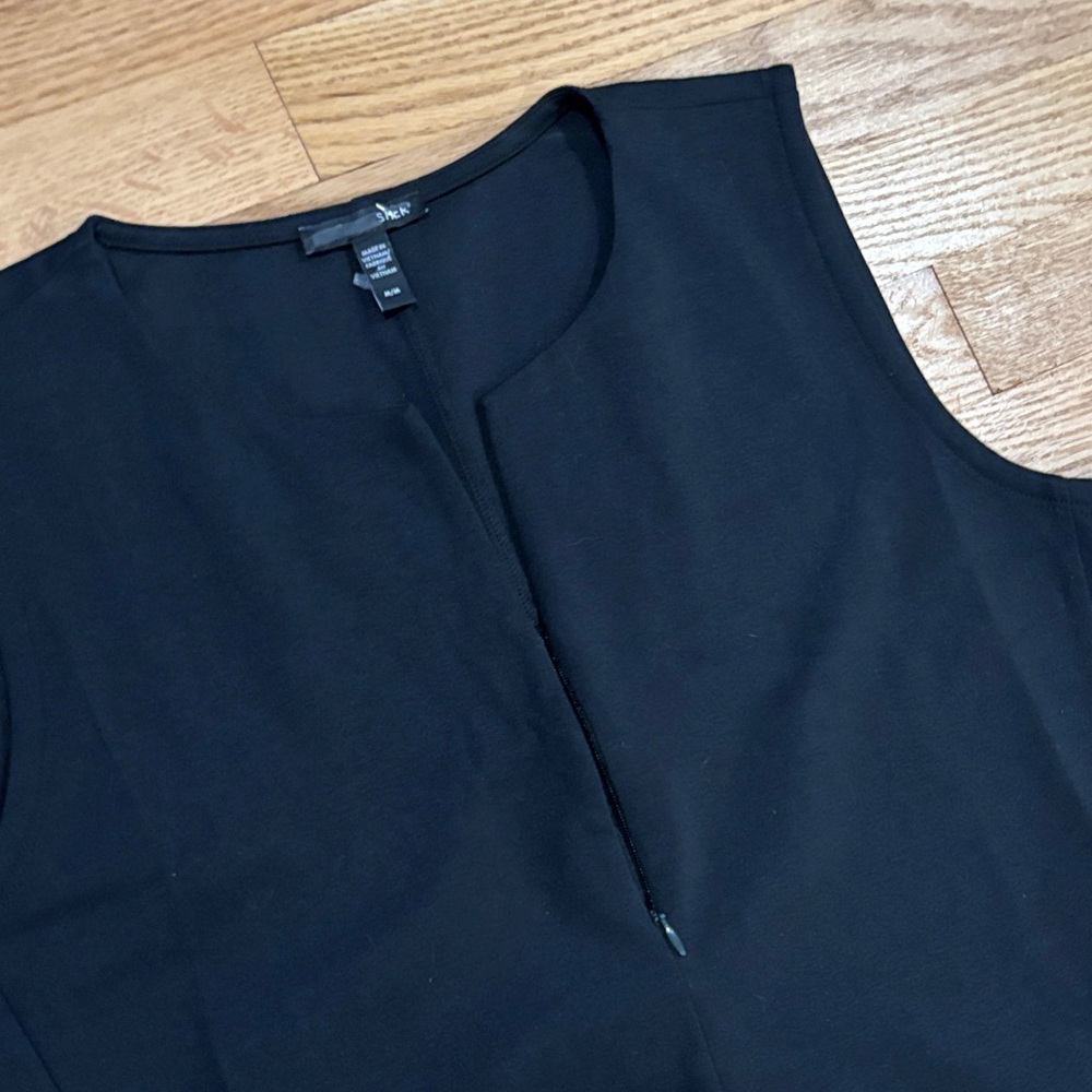 Eileen Fisher Cotton Blend Zip-Up Sleeveless Ponte Black Dress, new without tags - Picture 5 of 8